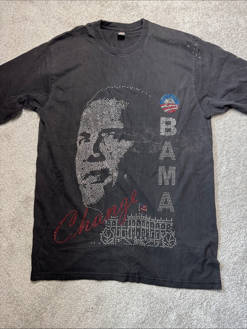 VINTAGE NOIZ DESTROYED TEE T- SHIRT SIZE 2XL PRESIDENT OBAMA BLEACHED EMBELLISH